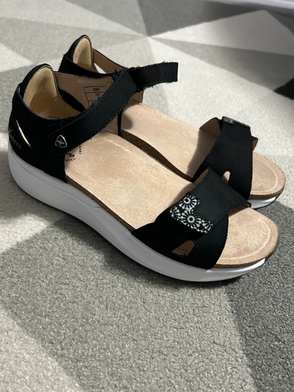 Xelero Santorini Black Nubuck Leather Comfort Sandals Women's Size 38